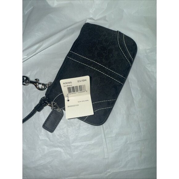 Coach 40095 Signature Contrast Trim Wristlet Pouch Clutch Black new - Picture 5 of 7